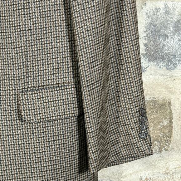 Oscar De La Renta Menswear Blazer 2 Button 42L Tan‎ Wool Houndstooth Office Work - Picture 5 of 15
